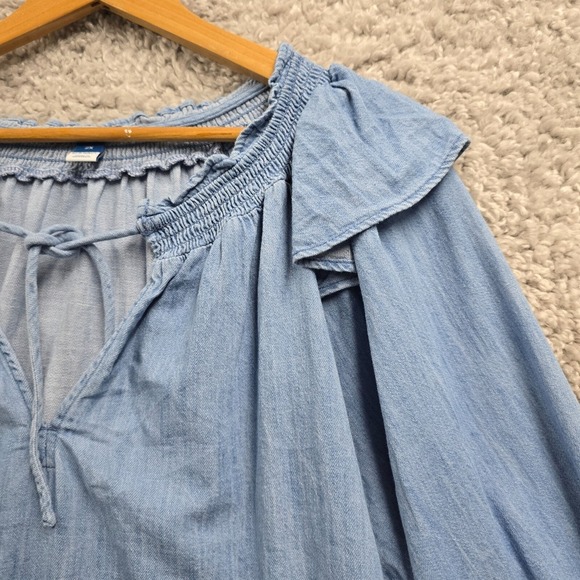 Old Navy Shirt Womens 2X Blue Long Sleeve Denim Cotton Cowgirl Boho Peasant - Picture 3 of 12